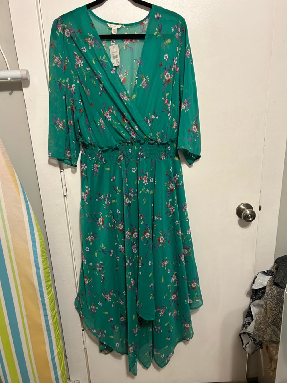 Cato Teal Green Floral High-Low Wrap Dress